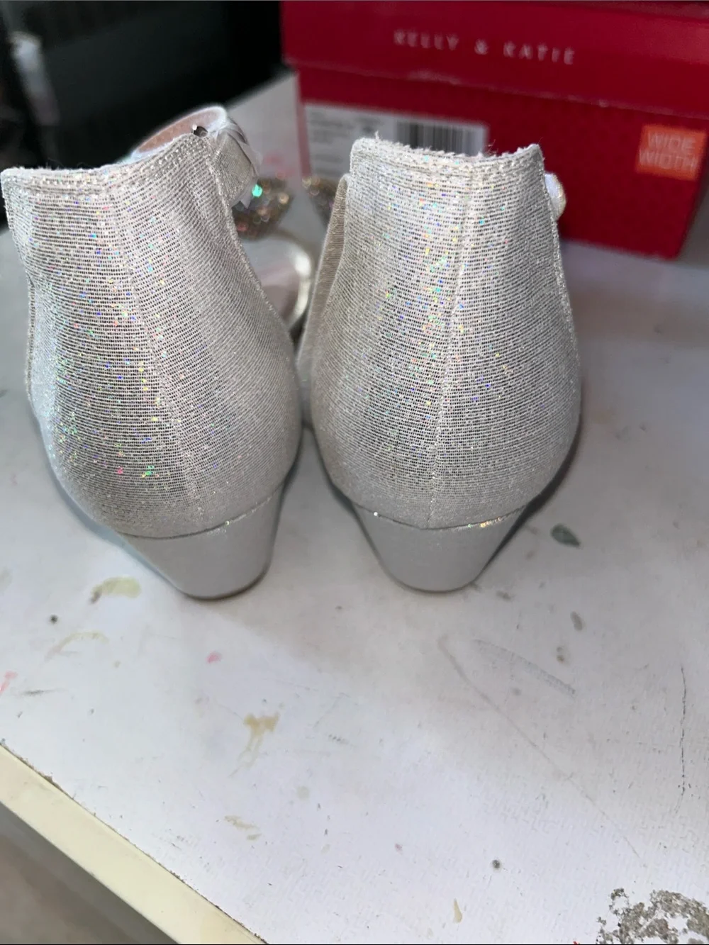 Kelly & Katie Champagne Glitter Bow Ankle-Strap Sandals